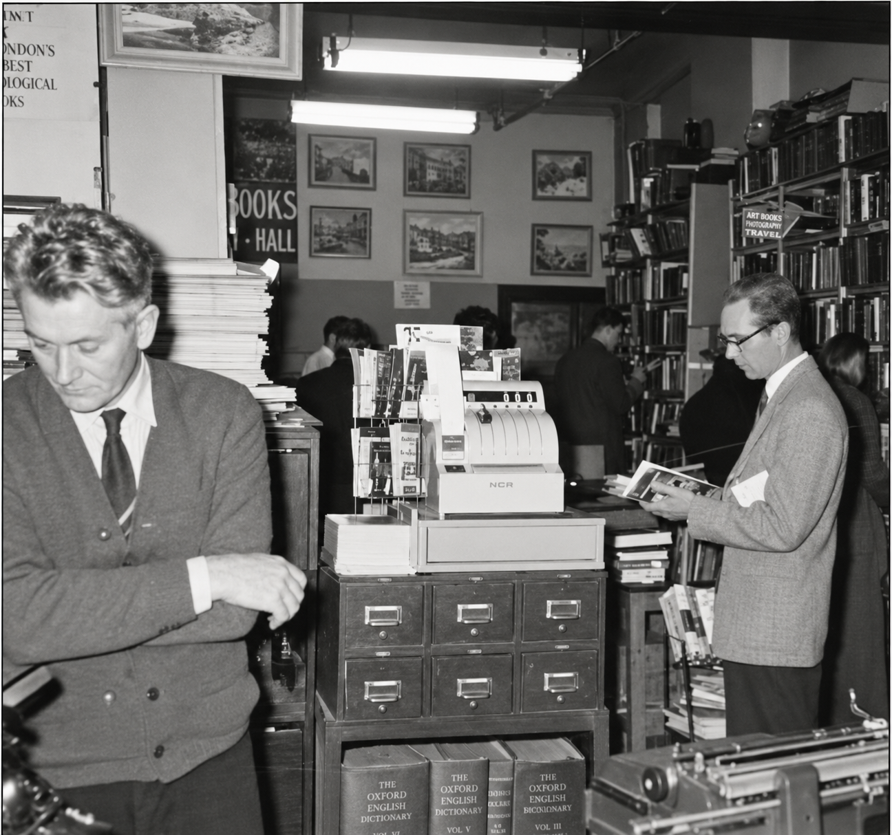 Alan Creighton inside Old Favorites Book Shop in the 1950s
