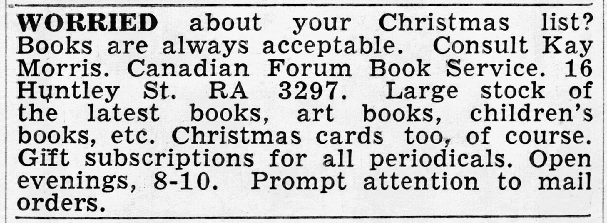 Canadian Forum Book Service Advertisement